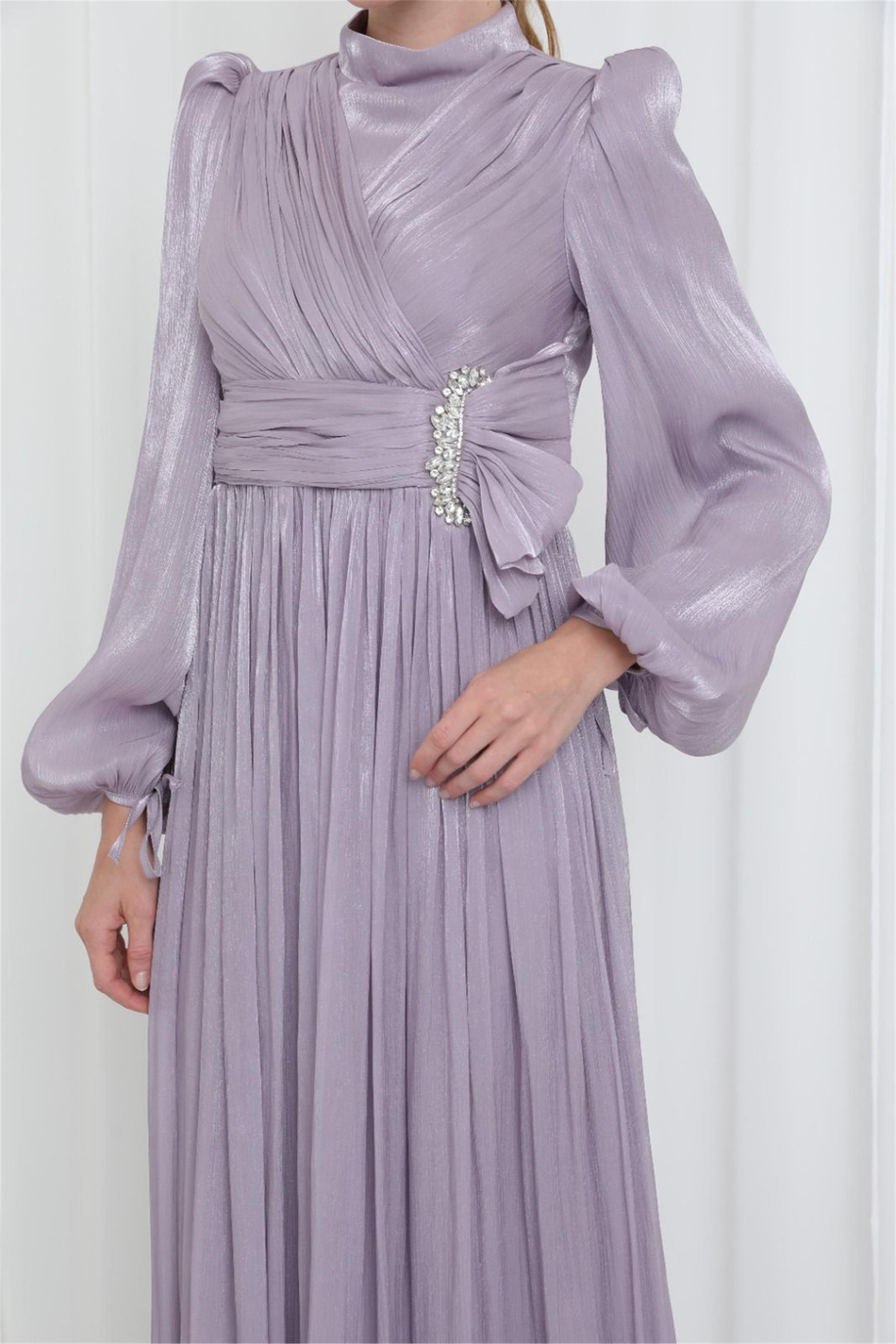 Zarif Taş Detaylı Piliseli Tunik Lila - 25YP17002