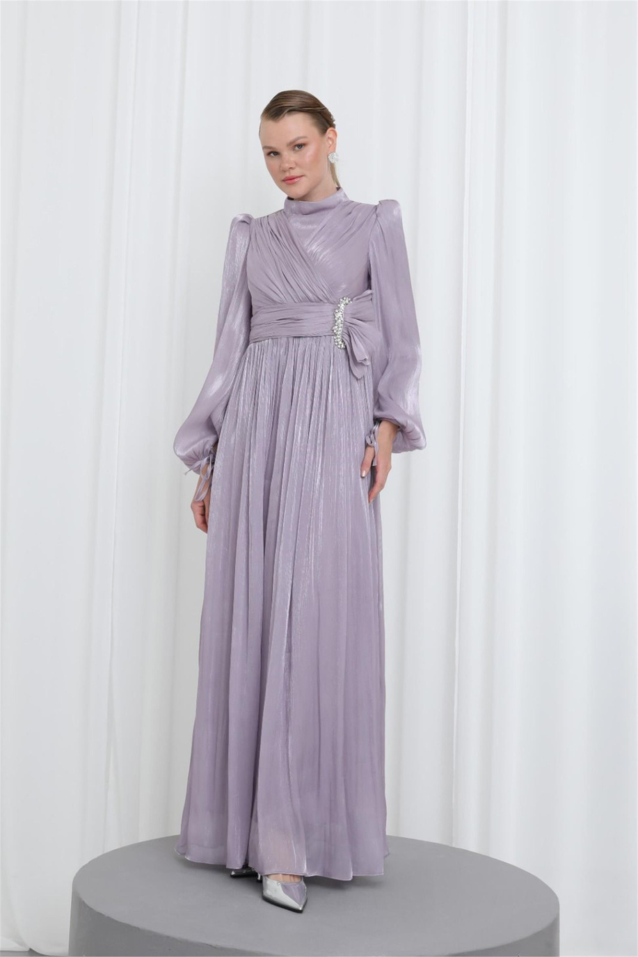 Zarif Taş Detaylı Piliseli Tunik Lila - 25YP17002