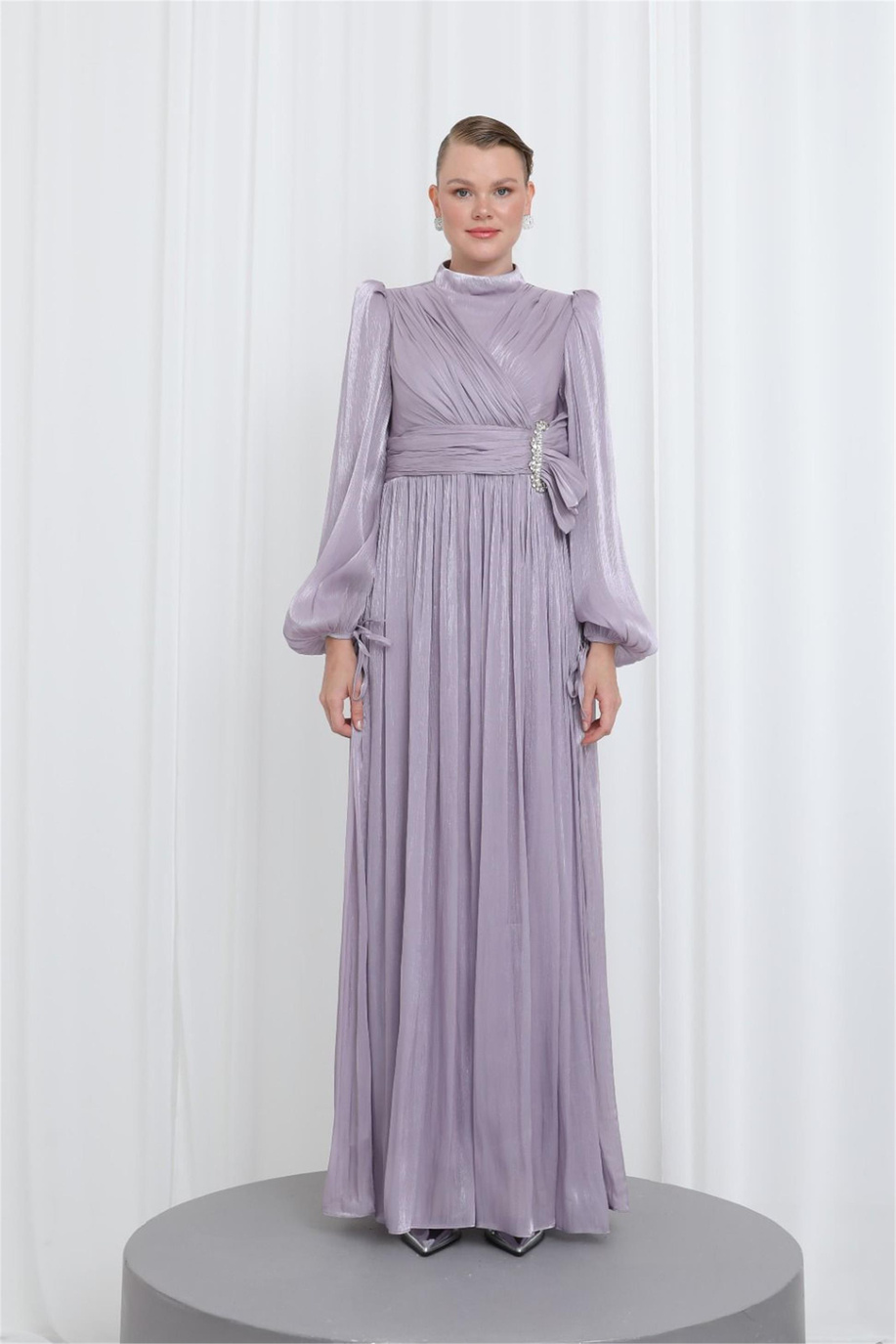 Zarif Taş Detaylı Piliseli Tunik Lila - 25YP17002