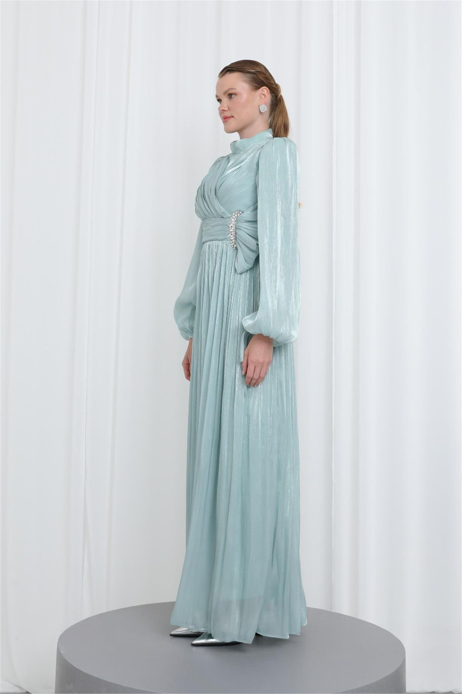 Zarif Taş Detaylı Piliseli Tunik Mint - 25YP17002