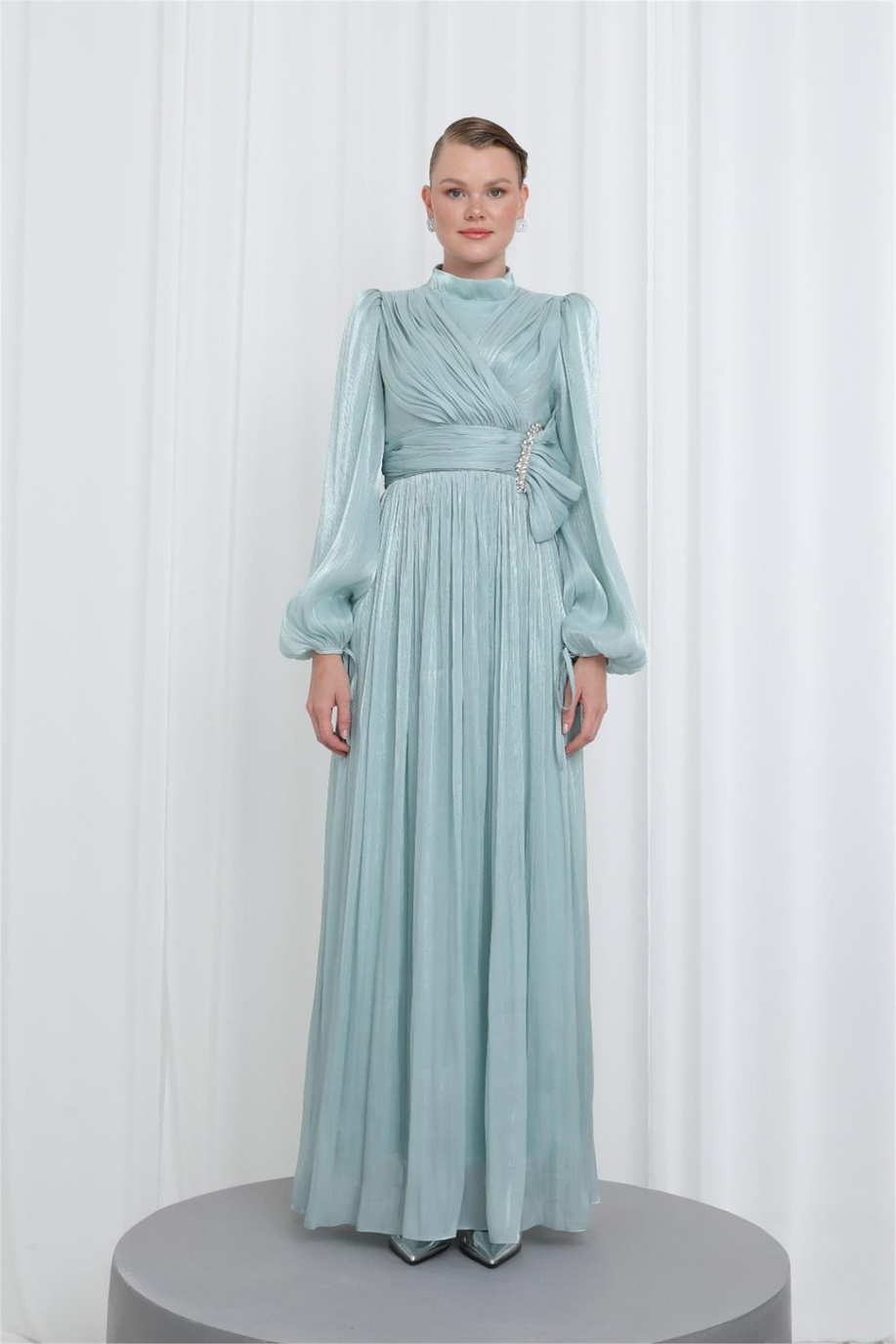 Zarif Taş Detaylı Piliseli Tunik Mint - 25YP17002