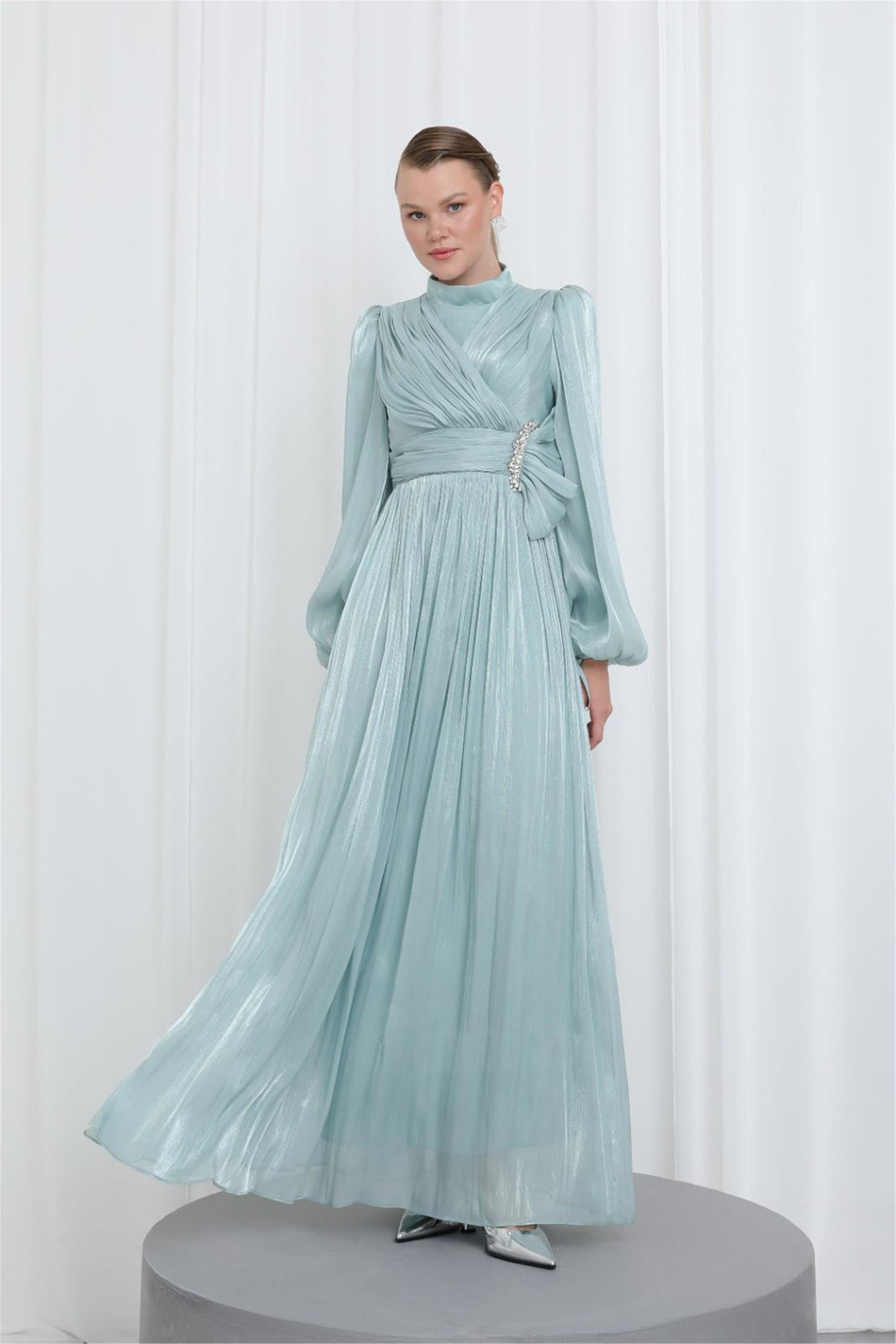 Zarif Taş Detaylı Piliseli Tunik Mint - 25YP17002