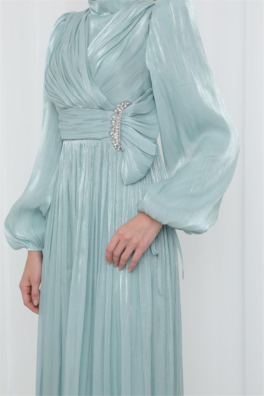 Zarif Taş Detaylı Piliseli Tunik Mint - 25YP17002