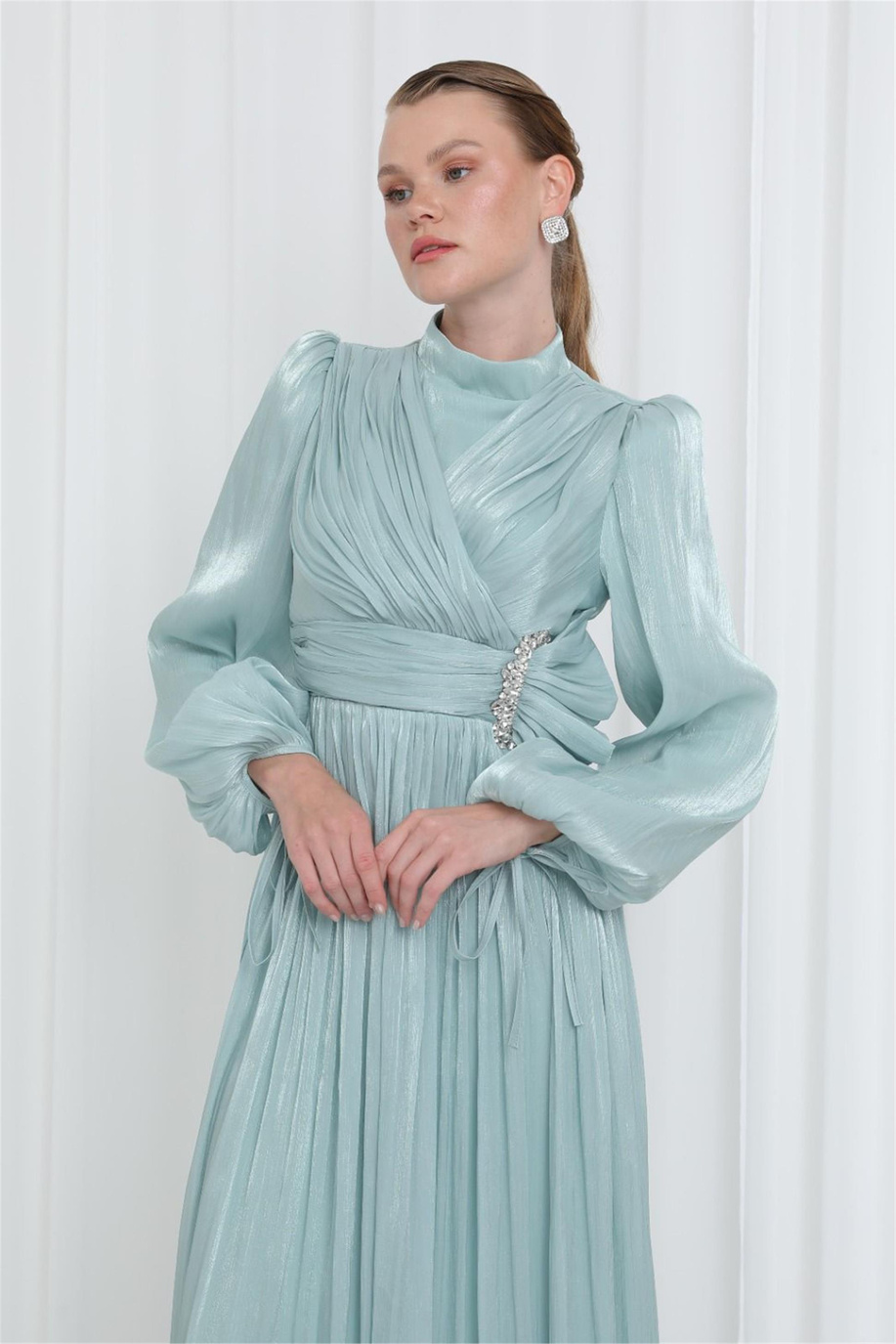 Zarif Taş Detaylı Piliseli Tunik Mint - 25YP17002