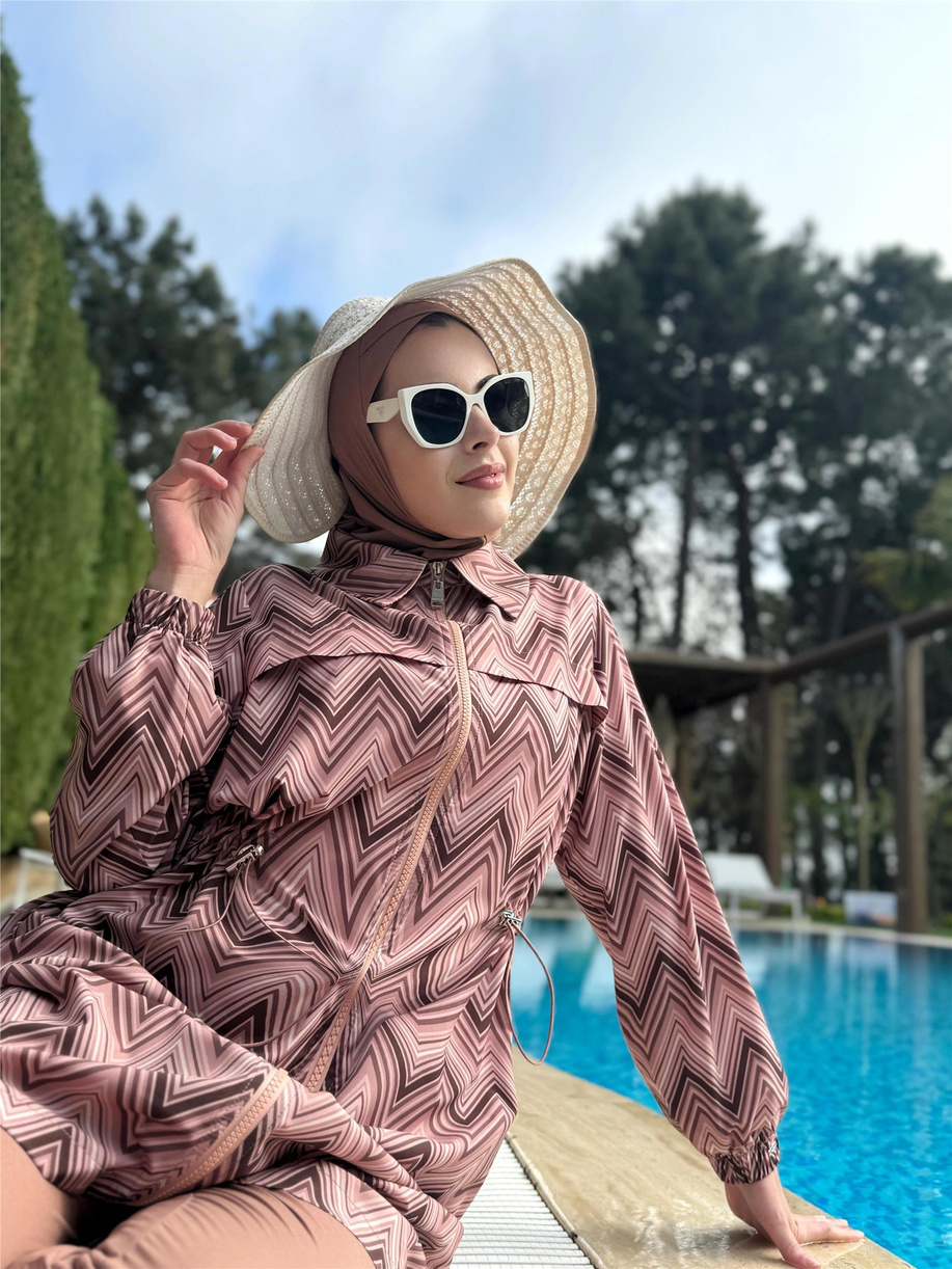 Zikzak Desenli Tesettür Mayo Mocha
