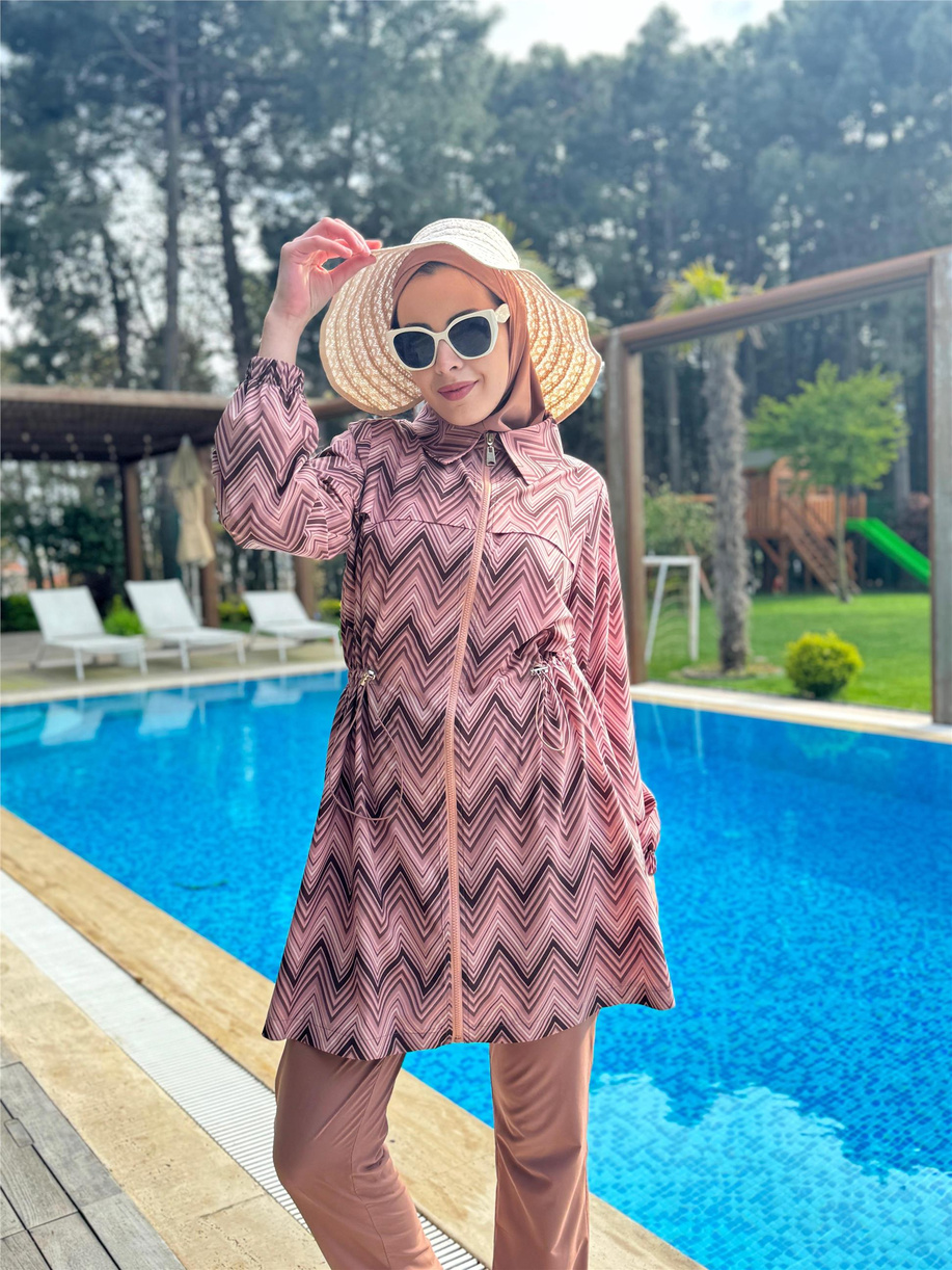 Zikzak Desenli Tesettür Mayo Mocha