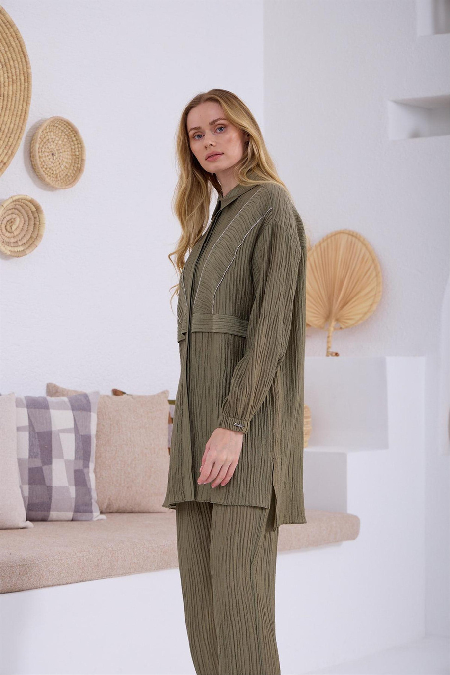 Zincir Detaylı Kraş Haki Takım