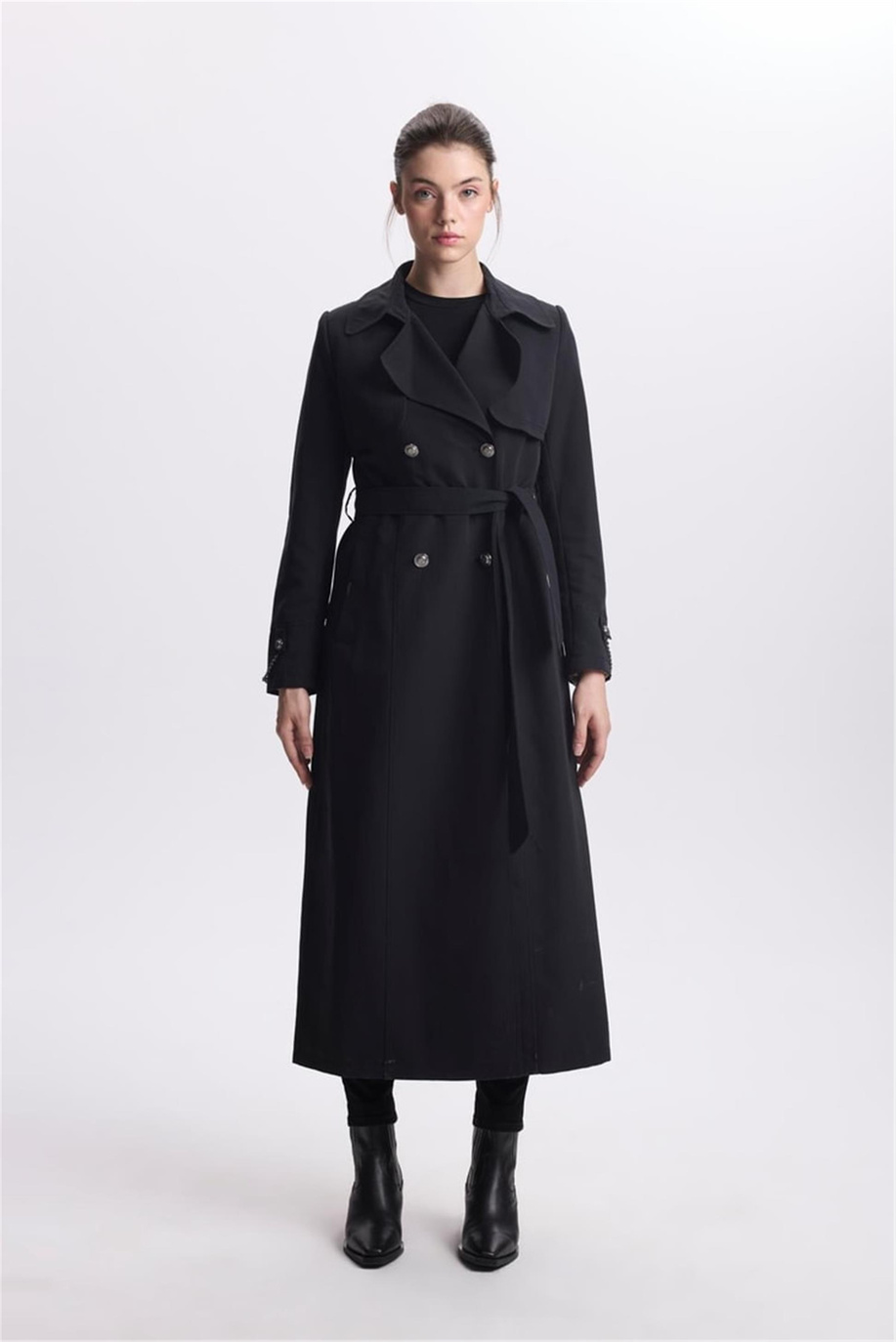 Zühre Zincir Detaylı Siyah Trençkot 13560