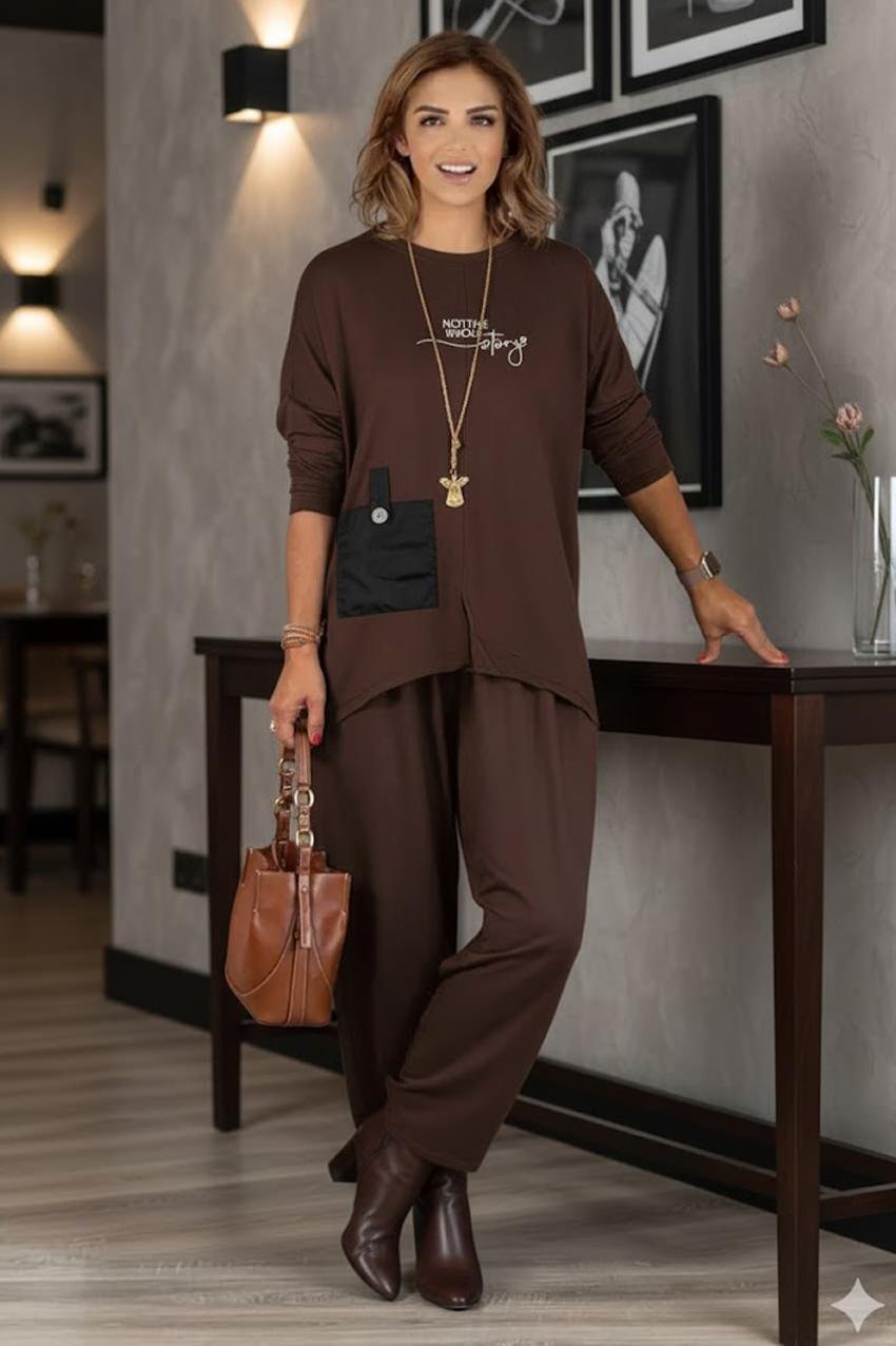 Kahverengi Story Pantolon Bluz Takım
