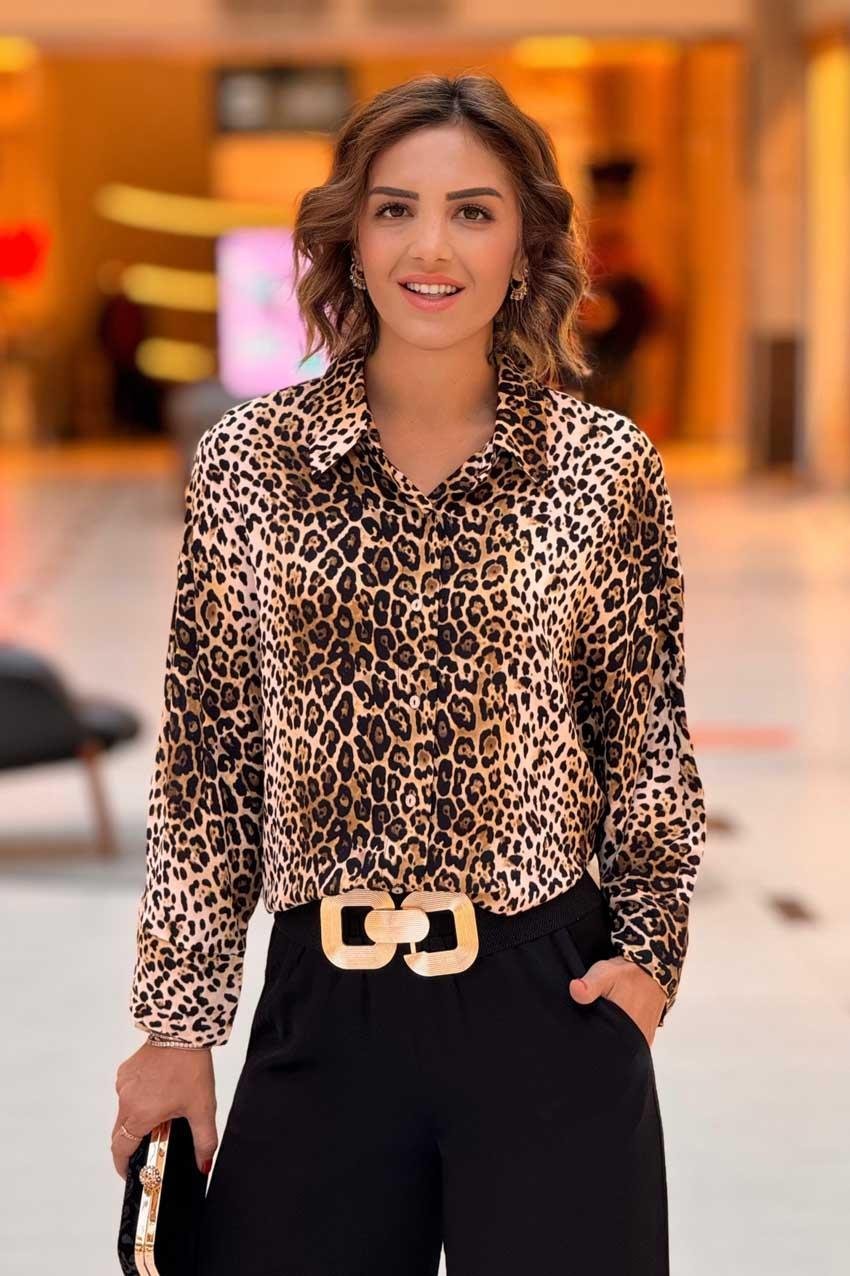 Leopar Gömlek - %100 Pamuk Viskon