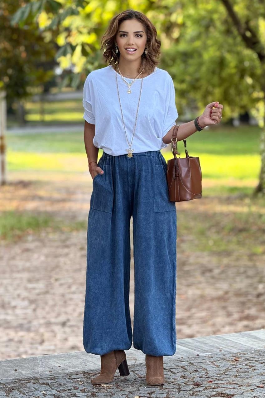 Mavi Renk %100 Pamuk Triko Şalvar