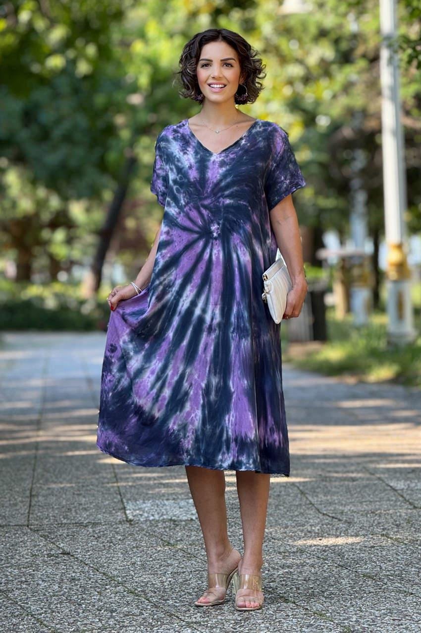 Mor Renk %100 Saf Organik Pamuk Batik Elbise