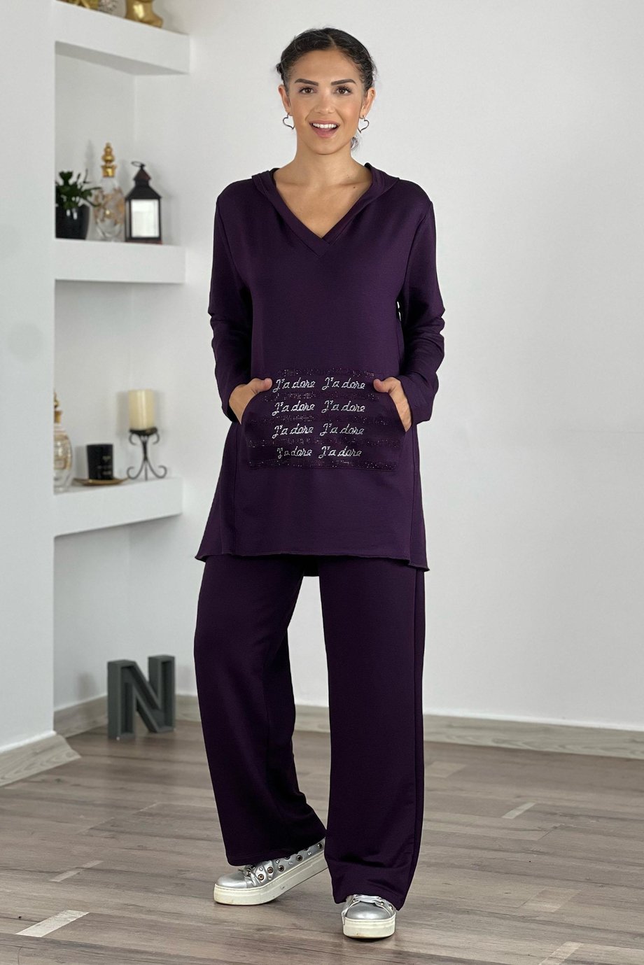 Mor Renk Jadore Taşlı Eşofman Takım