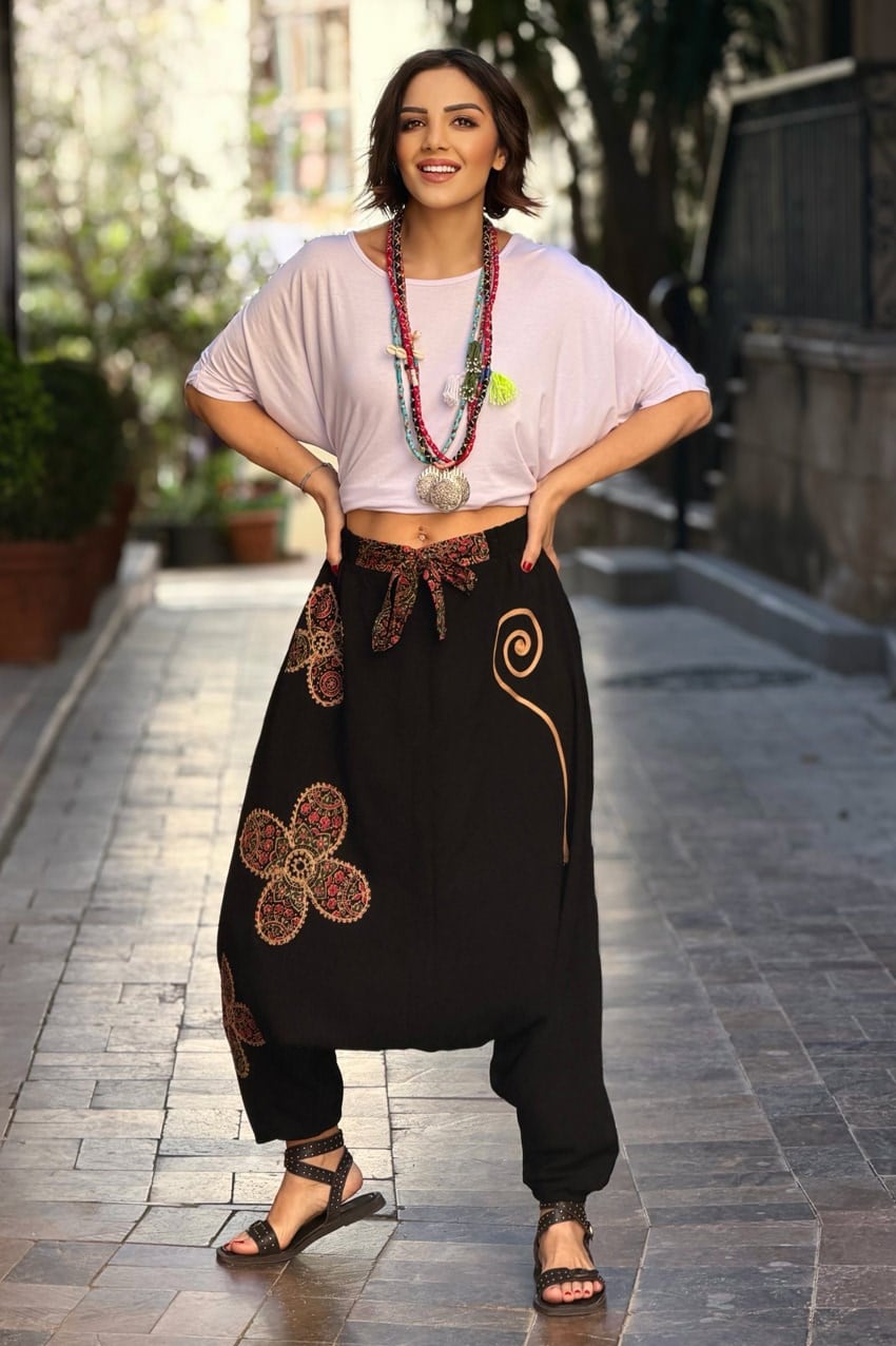 Siyah Afrika Desenli Şalvar
