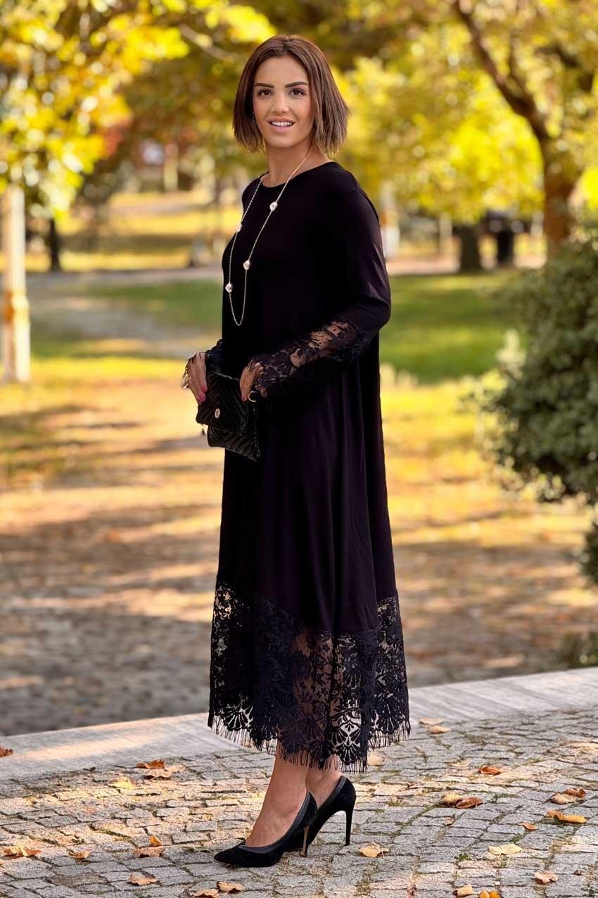 Siyah Fransız Dantelli Elbise
