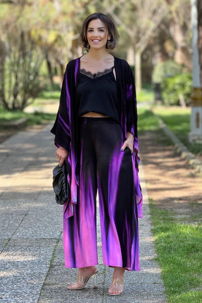 Siyah Mor Pantolon Tunik Degrade Takım