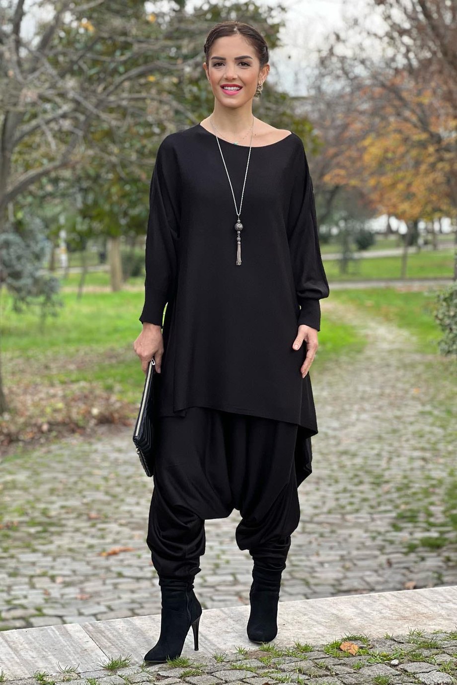 Siyah Ürgüp Triko Şalvar Bluz Takım