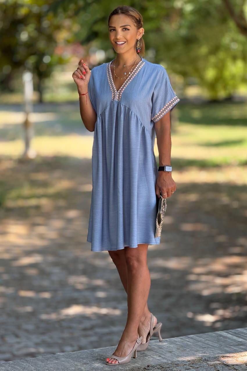 Tensel Zik Zak Şeritli Elbise