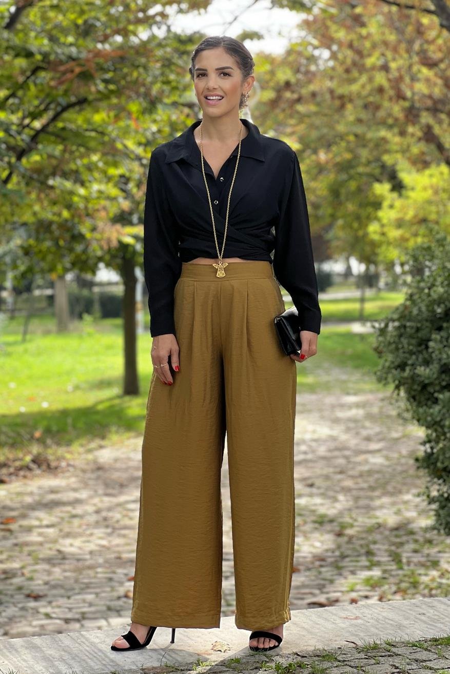 Yağ Yeşili Renk Belezza Palazzo Pantolon