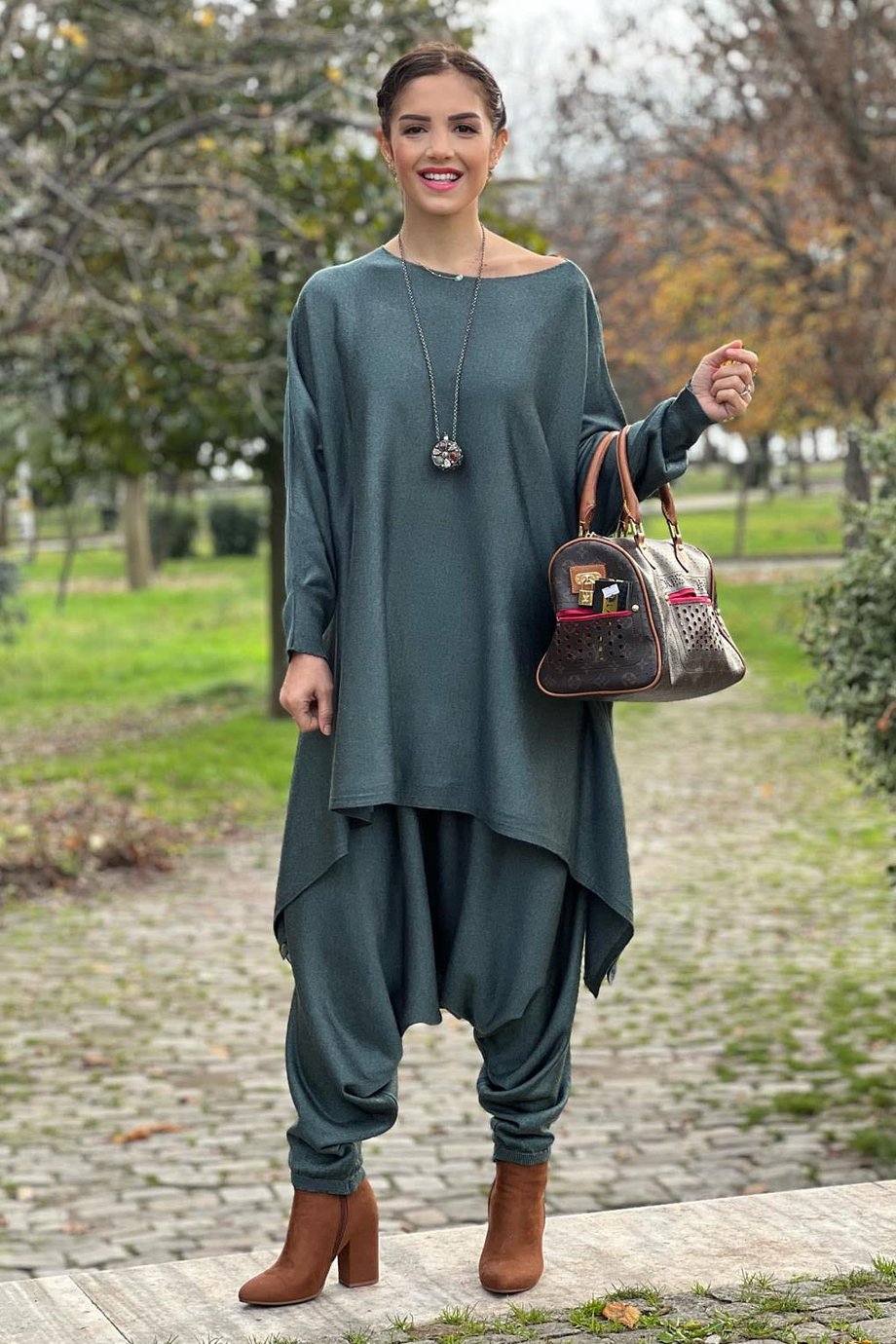 Yeşil Renk Ürgüp Triko Şalvar Bluz Takım