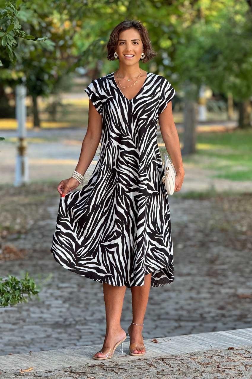 Zebra Desen Afitap %100 Pamuk Elbise