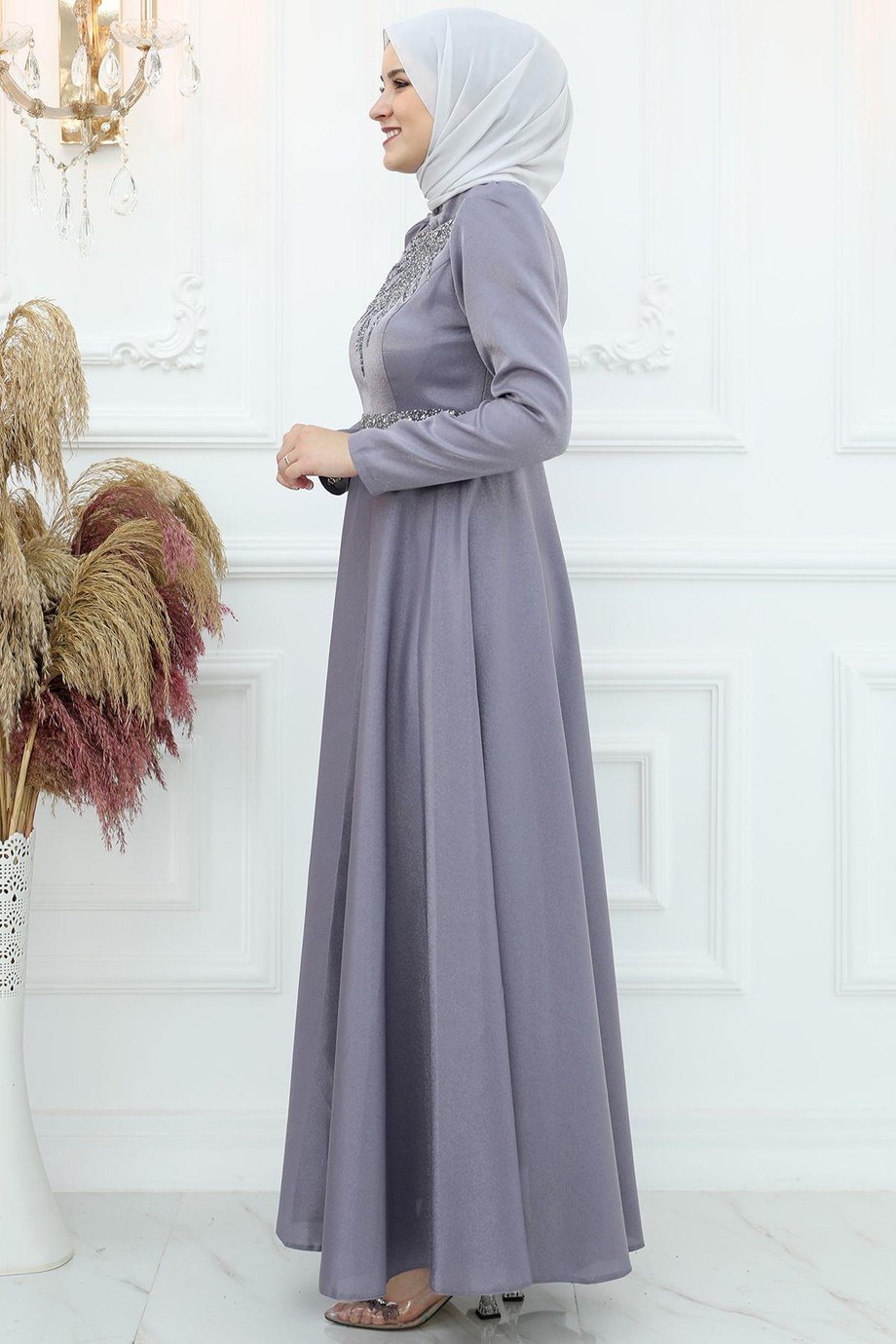 Beren Saten Tesettür Abiye Gri