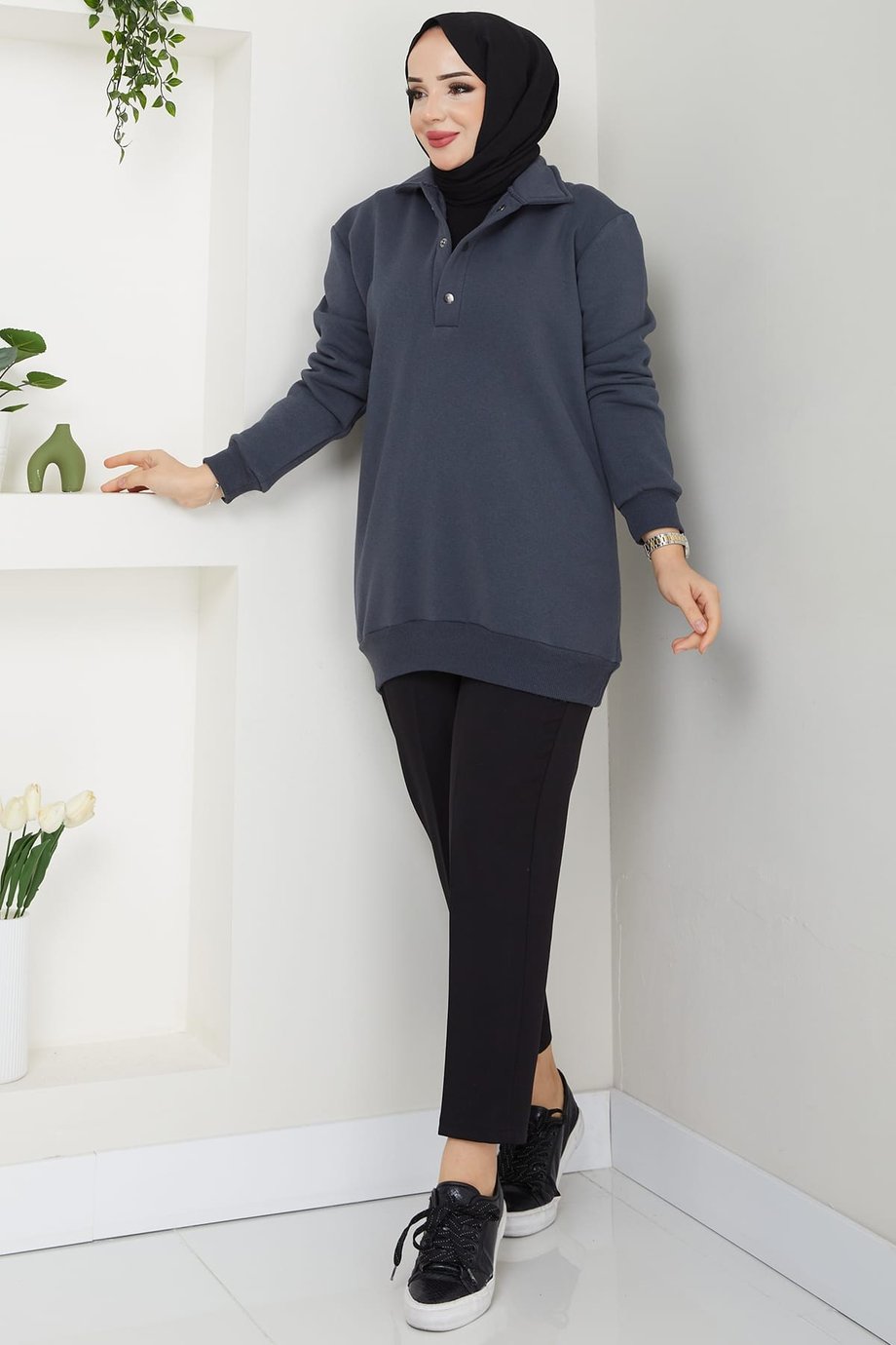 Çıkarılabilir Kapüşonlu 3 İplik Şardonlu Sweatshirt Antrasit