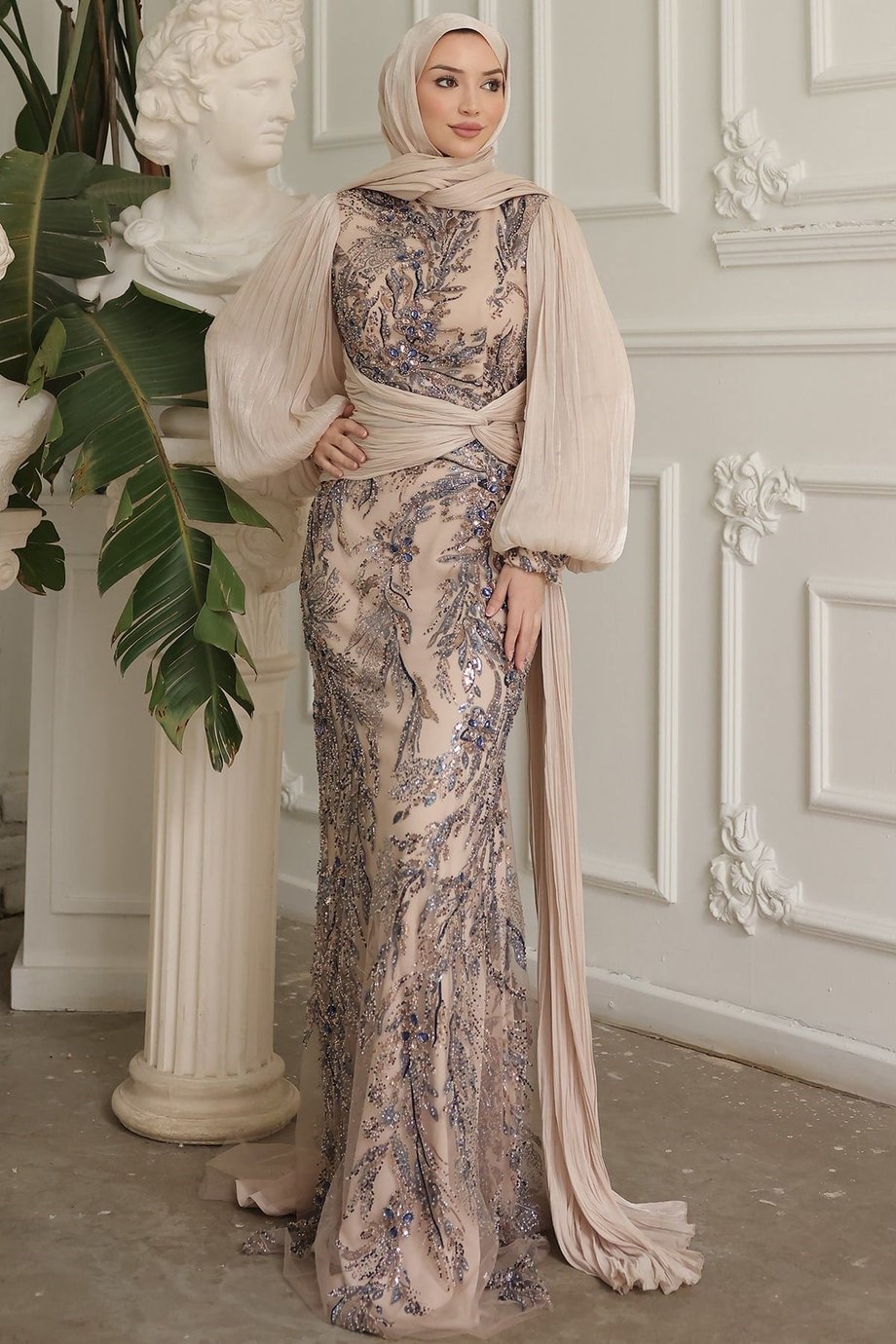 Duru Tesettür Abiye Bej