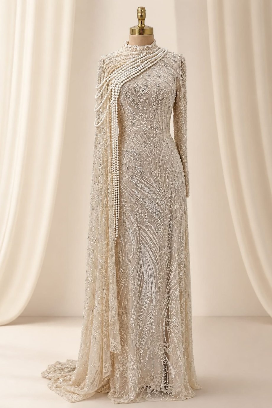 Luna Tesettür Abiye Bej