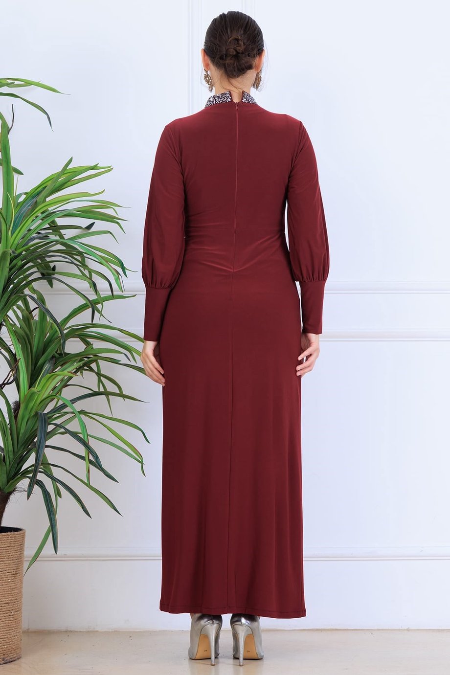 Melisa Sarkaçlı Tesettür Abiye Bordo