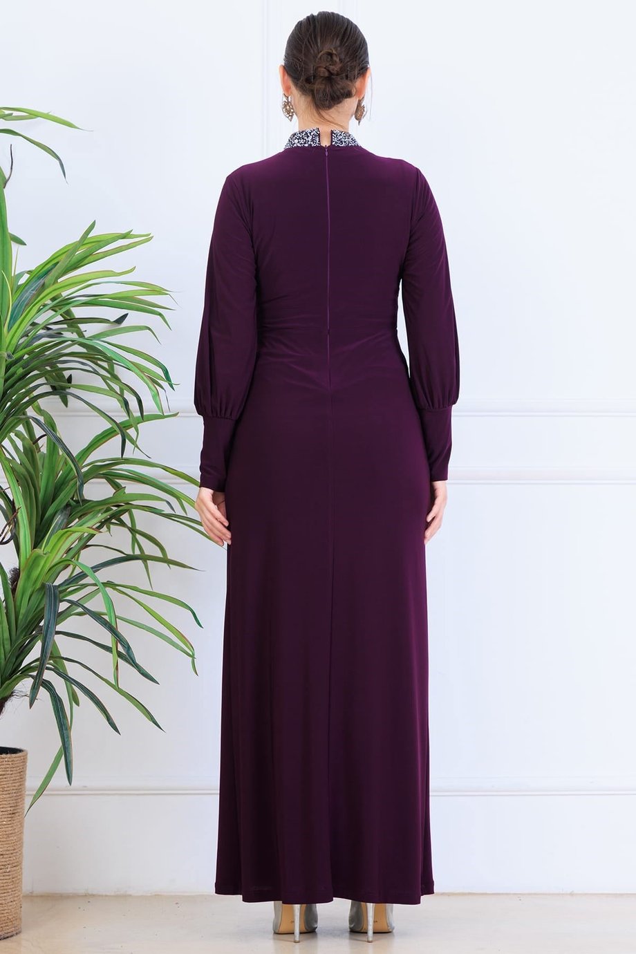 Melisa Sarkaçlı Tesettür Abiye Mürdüm