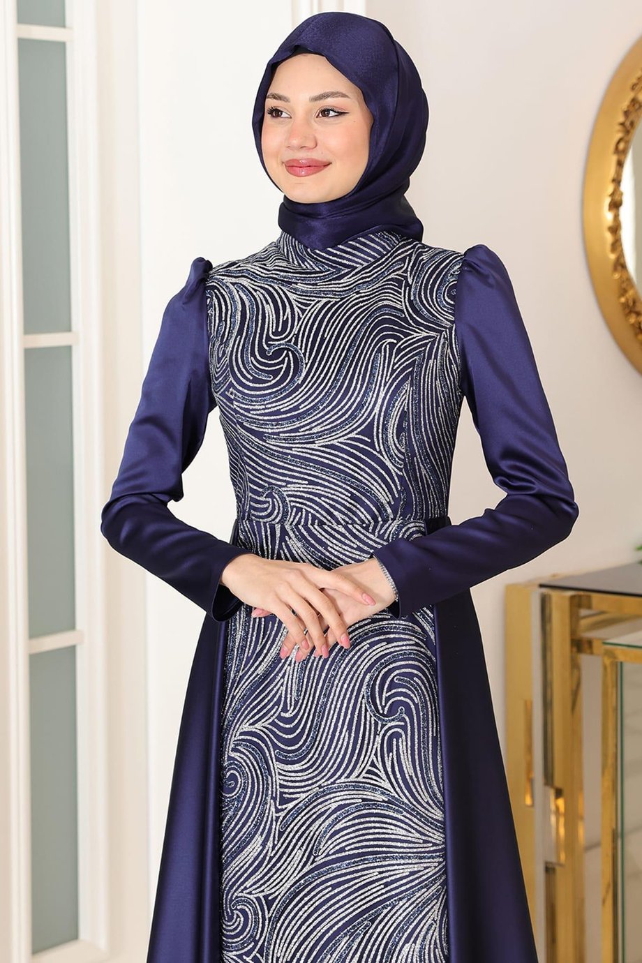 Miray Tesettür Abiye Lacivert