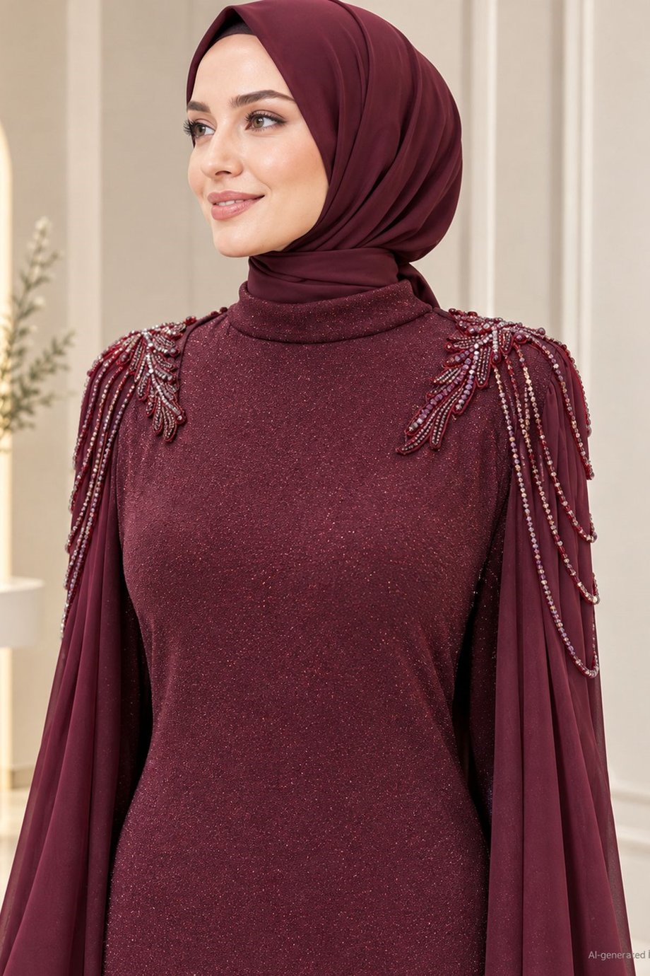 Nurşah Tesettür Abiye Bordo