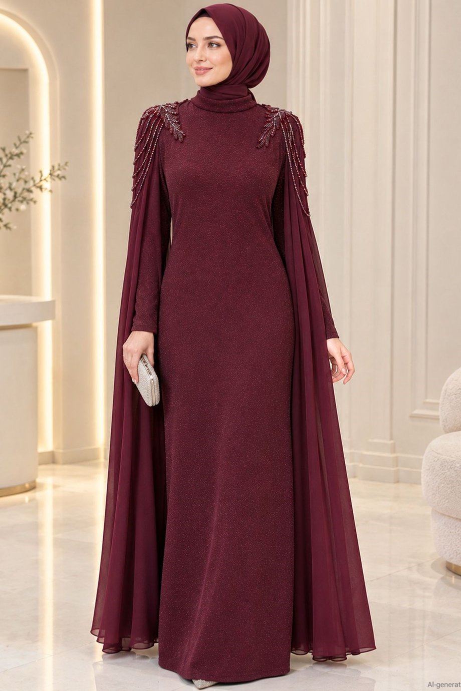 Nurşah Tesettür Abiye Bordo