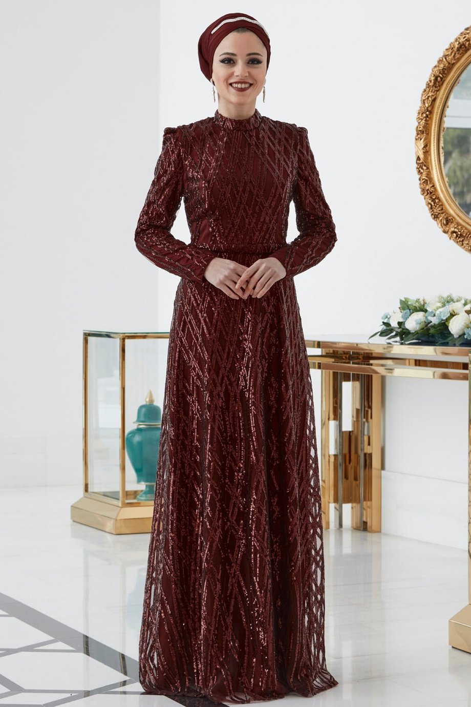 Rabia Tesettür Abiye Bordo