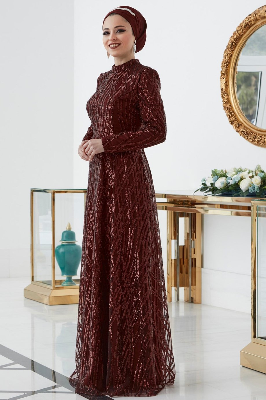 Rabia Tesettür Abiye Bordo