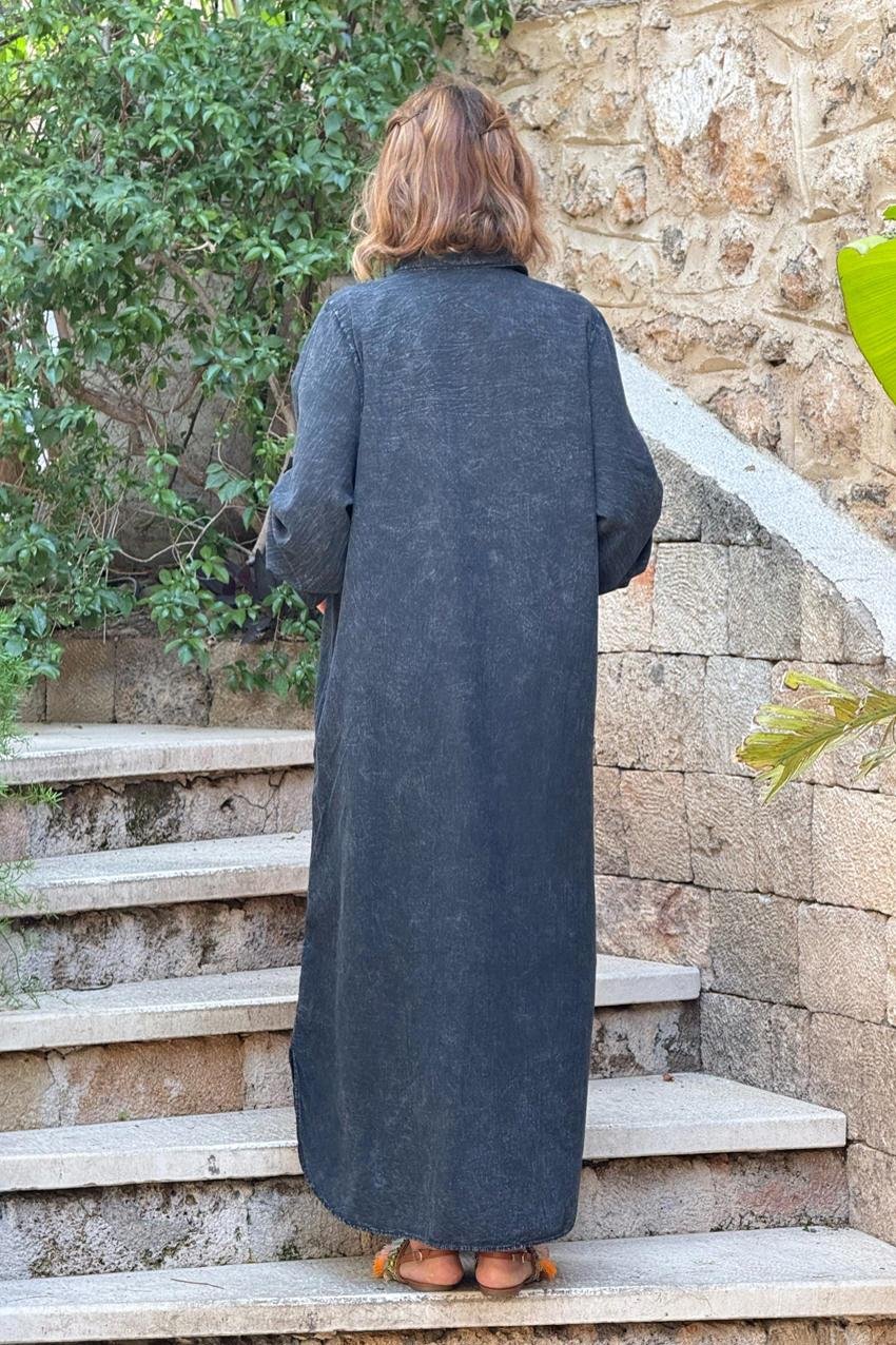 Antrasit Parça Boya Gömlek Elbise