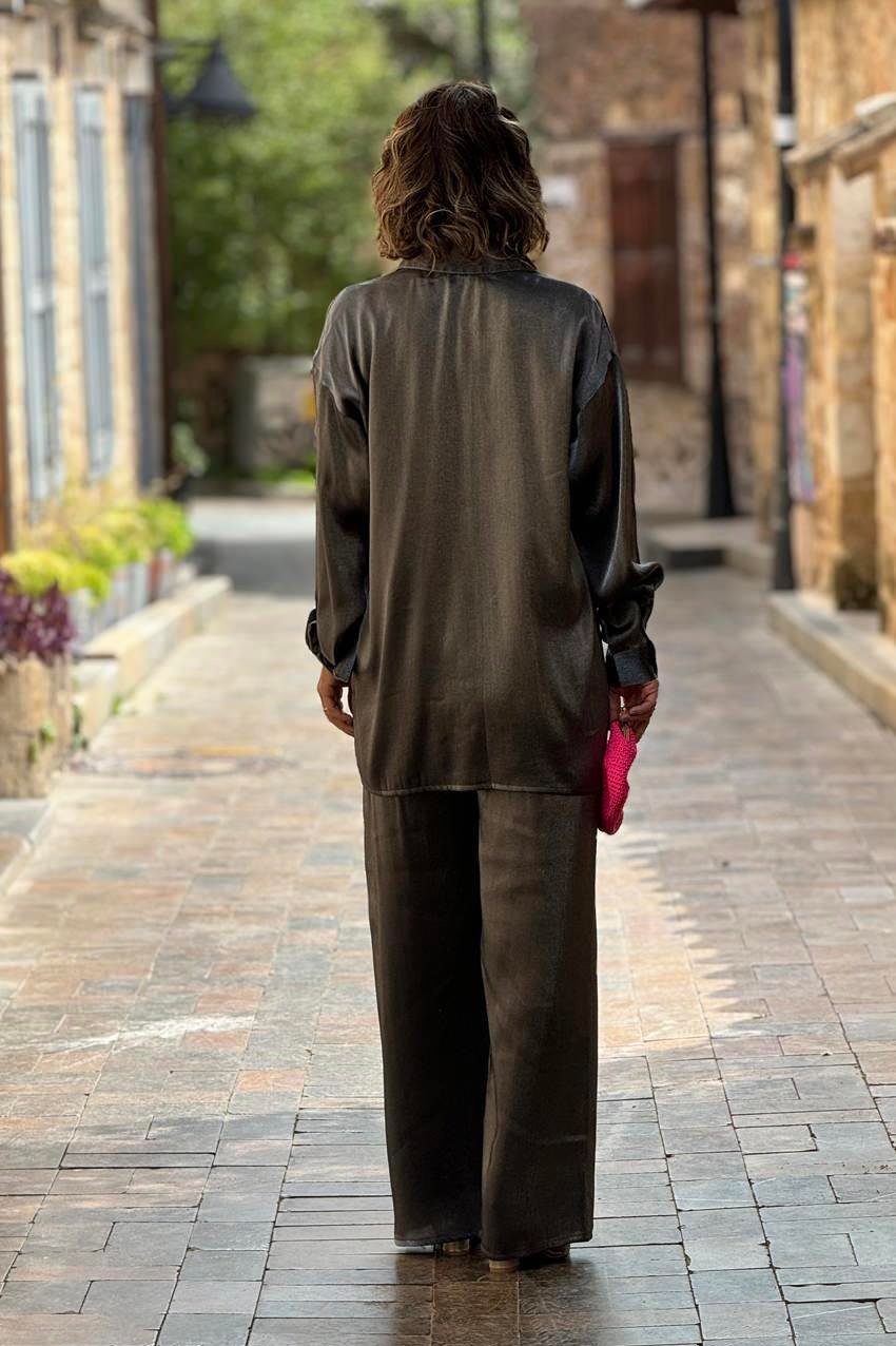 Antrasit Renk Mono Viskon Pantolon Tunik İkili Takım