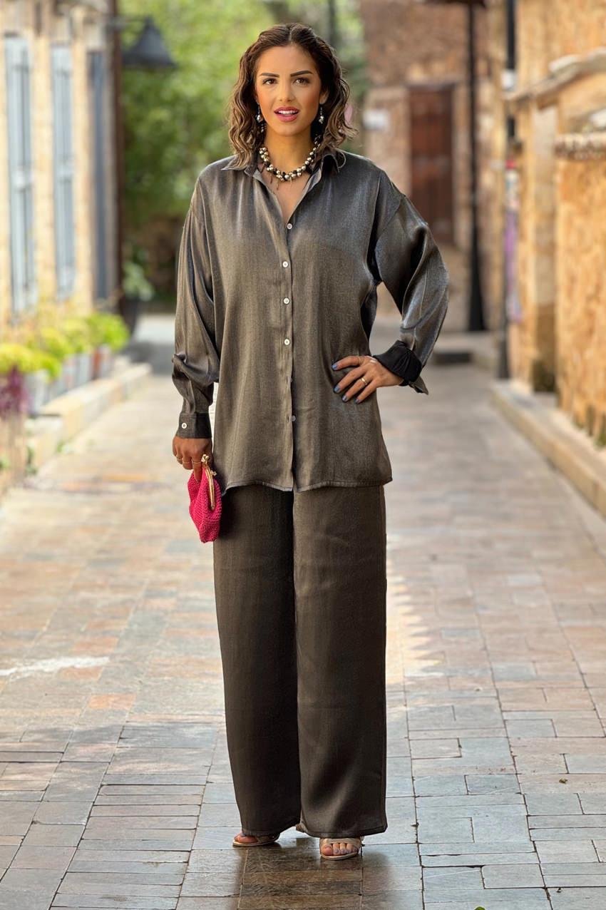 Antrasit Renk Mono Viskon Pantolon Tunik İkili Takım