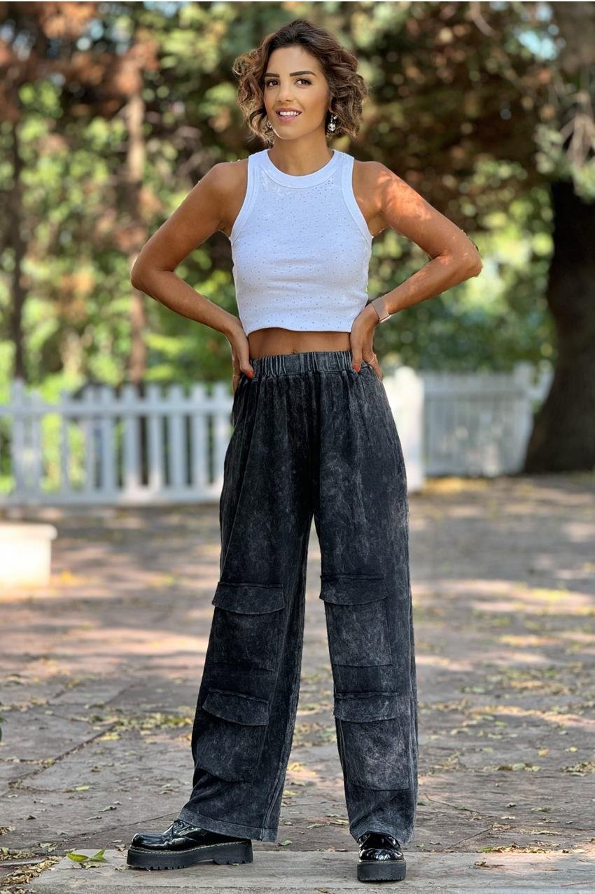 Antrasit Renk Parça Boya %100 Pamuk Tasarım Triko Pantolon