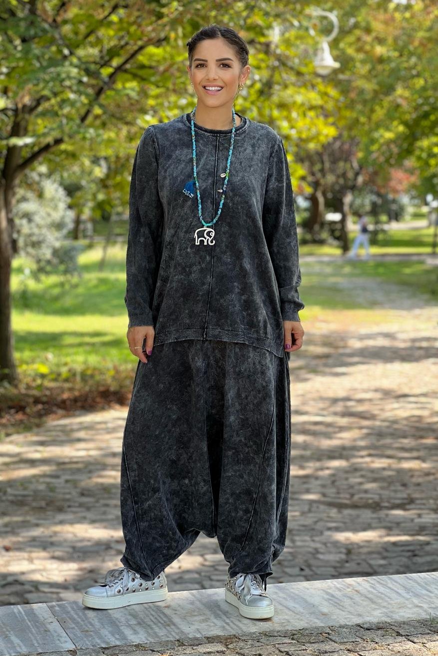 Antrasit Renk Tasarım Şalvar Takım