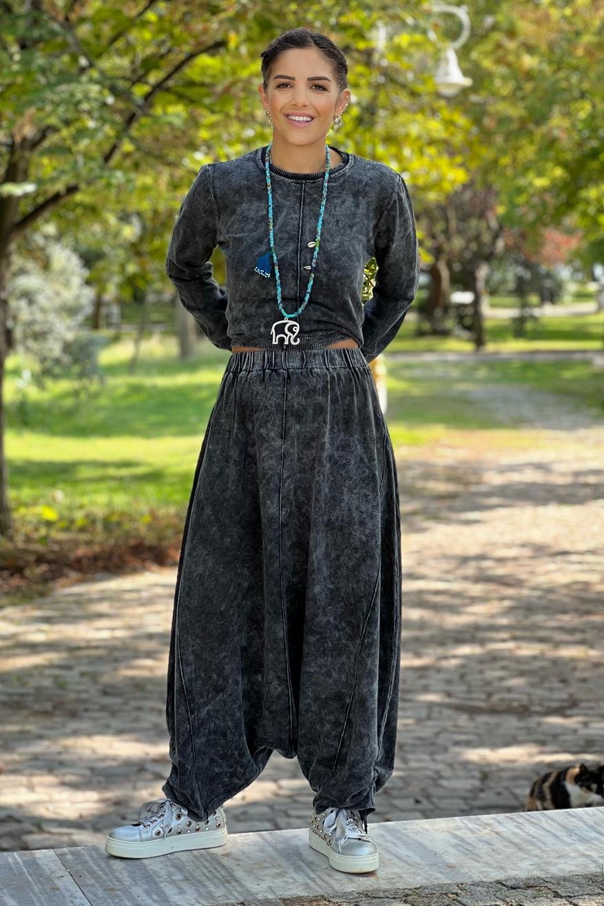 Antrasit Renk Tasarım Şalvar Takım