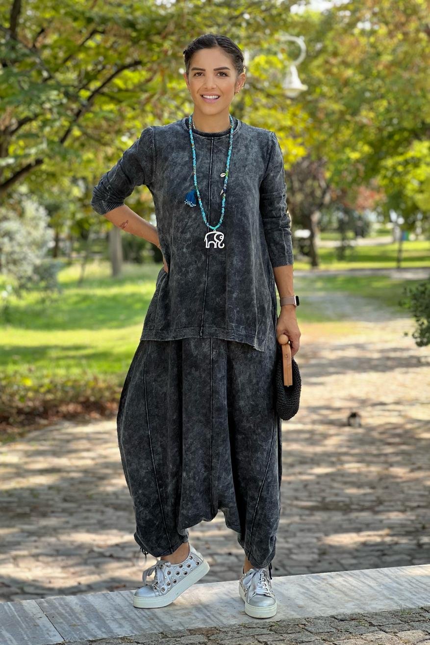 Antrasit Renk Tasarım Şalvar Takım