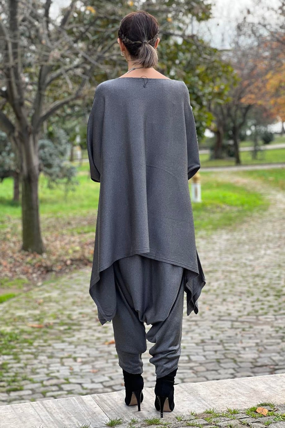 Antrasit Ürgüp Triko Şalvar Bluz Takım