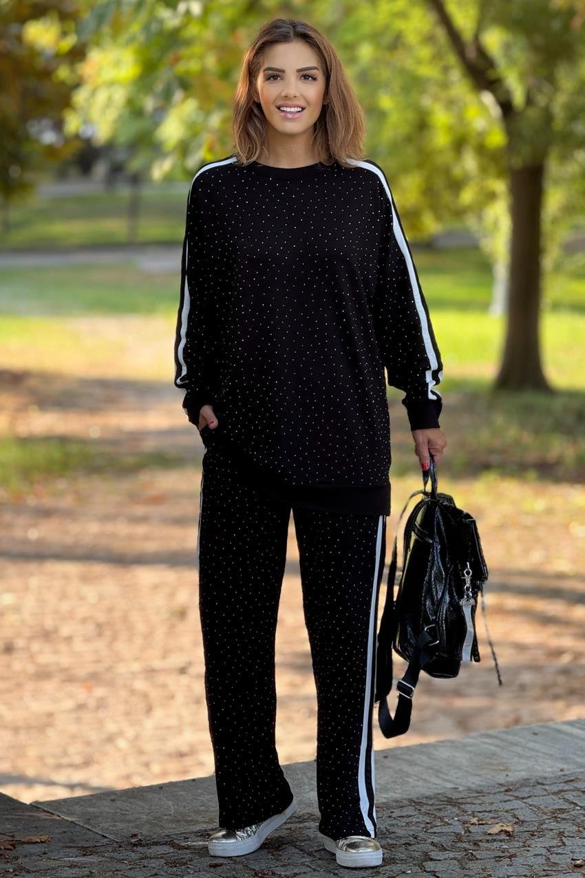 Beyaz Garnili Işıltılı Eşofman Takım