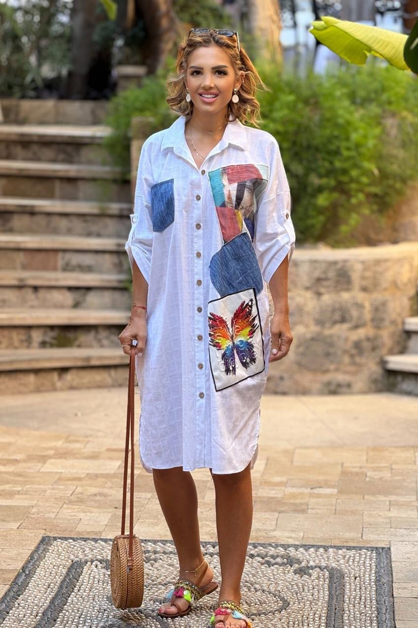 Beyaz Portre Detaylı İtalyan Elbise