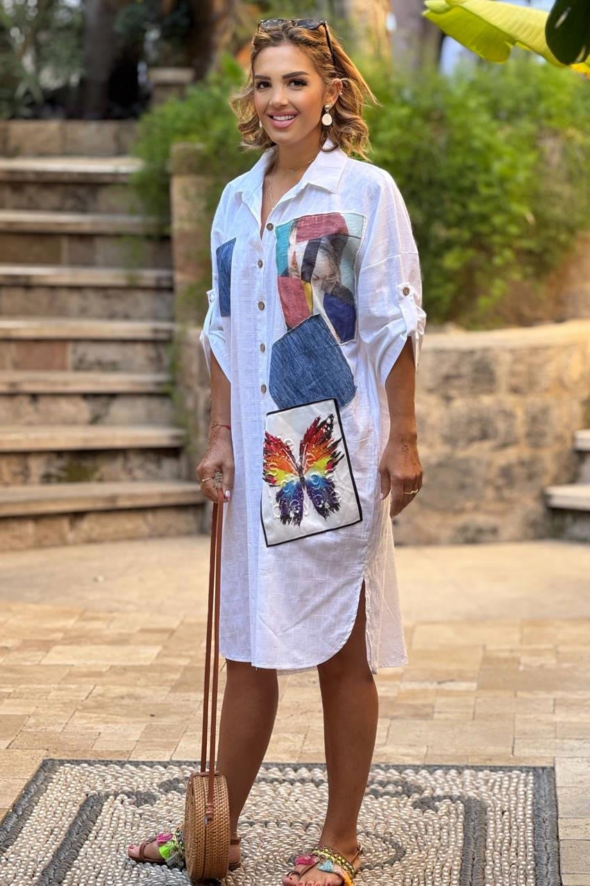 Beyaz Portre Detaylı İtalyan Elbise