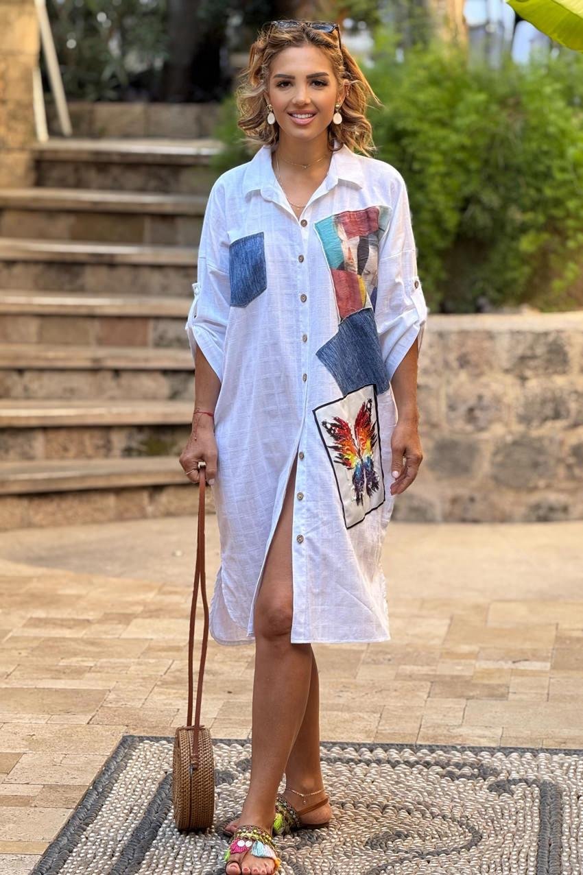 Beyaz Portre Detaylı İtalyan Elbise