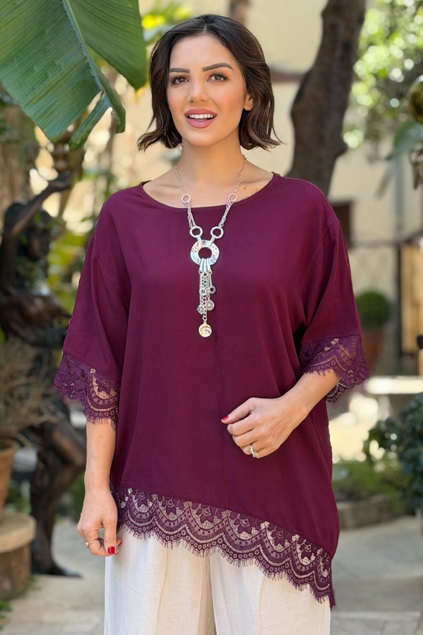 Bordo Dantelli Bluz