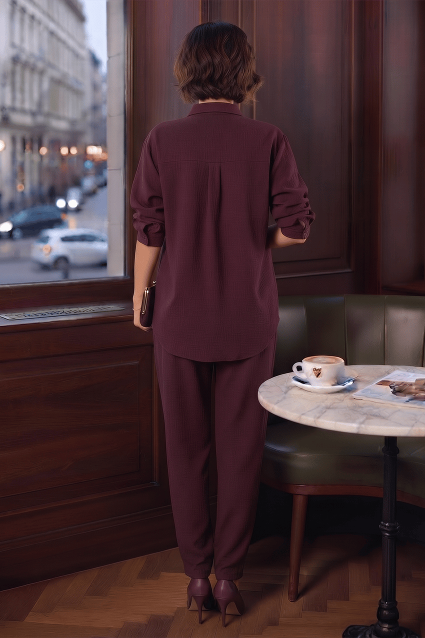 Bordo Kupra Pantolon Gömlek İkili Takım